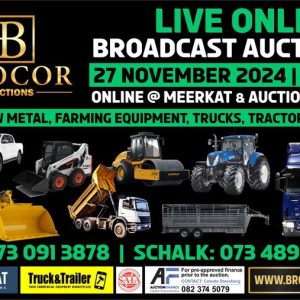 LIVE ONLINE BROADCAST AUCTION; TRUCKS, YELLOW METAL, TRACTORS & IMPLEMENTS | BROCOR AUCTIONS | 27 NOV 11:00 | www.auctionbids.co.za Secure Pre-Approved Bank Finance! Contact Celeste Steenberg on +27823745078 or visit www.auctionfinance.co.za #AuctionFinance #Applynow Auth. FSP34936