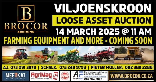 LOOSE ASSET AUCTION - KROONSTAD | 14 MARCH 11:00 | www.brocor.co.za Secure Pre-Approved Bank Finance, contact Dineshni Naidoo +27833812303 or visit www.auctionfinance.co.za #AuctionFinance #Applynow Auth. FSP34936