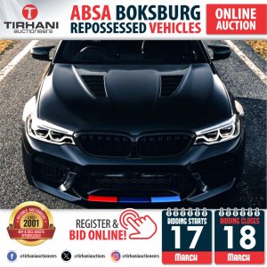 Exciting News! The ABSA Bank Vehicle Auction is Almost Here! Get ready for an incredible lineup of quality vehicles at unbeatable prices! Viewing kicks off tomorrow, Friday, 14 March, from 08:00 – 16:00 at Absa Trade Centre, 8 Top Road, Boksburg – don’t miss your chance to inspect the cars before auction day. LIVE on TikTok! We’ll be going live at 11 AM on @sthe0051 to showcase the hottest deals on offer. Tune in, ask questions, and get a sneak peek before bidding starts! ABSA BANK ONLINE VEHICLE AUCTION Boksburg | 17 March 11:00 – 18 March 11:00 Bid online at: www.tirhani.co.za Need Finance? We’ve Got You Covered! Get pre-approved bank finance before auction day and bid with confidence! Contact Lizette Muller: +27721058379 Apply online: www.auctionfinance.co.za #AuctionFinance #ABSAAuction #CarDeals #BidWithConfidence #PreApprovedFinance Auth. FSP 34936