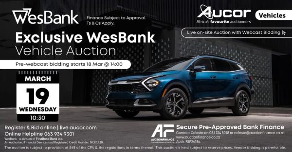 WESBANK EXCLUSIVE VEHICLE AUCTION – BLOEMFONTEIN | 18 MARCH 14:00 - 19 MARCH 10:30 | https://bit.ly/3QFQK3Z Secure Pre-Approved Bank Finance! Contact Celeste Steenberg on +27823745078 | www.auctionfinance.co.za #AuctionFinance #Applynow Auth. FSP34936