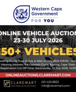 GMT ONLINE VEHICLE AUCTION - CAPE TOWN | 23 - 30 JULY 2026 | https://tinyurl.com/2rdy8jja Bank finance available, connect with Mathilda Fourie +27823372210 • https://typecard.com/67399b0a Auth. FSP 34936 GMT Online Vehicle Auction 150+ Vehicles to Bid On INSTRUCTED BY THE WESTERN CAPE GOVERNMENT MOTOR TRANSPORT Auction Date & Time: • Bidding starts: Thursday 23 July 2026 @ 09:30 • Bidding ends: Thursday 30 July 2026 @ 13:00 Viewing: Viewing Dates: Tuesday 21 July 2026 & Wednesday 22 July 2026 (09:00 – 15:00) Address To View: 166 Gunners Circle, Epping 1, Cape Town Registration Assistance: Nicole, Candice, Shanita & Kayla: 021 425 8822 Registration Fee: R20,000 Refundable (EFT payments only – Cash & Cards are not accepted). FICA documents required Registration Cut-Off Time: WEDNESDAY 22 JULY 2026 @ 14:00. Register early. On-site assistance: Louis 068 425 2987 VEHICLES INCLUDE: • VW Polo Vivo • VW Polo • VW Crafter • Iveco • Toyota Quantum • Mercedes Benz • Toyota Hilux • Hyundai • Toyota Quest • Mazda • Nissan • Toyota Avanza View Ts & Cs on our website https://www.claremart.com/.../epping-industrial/756993